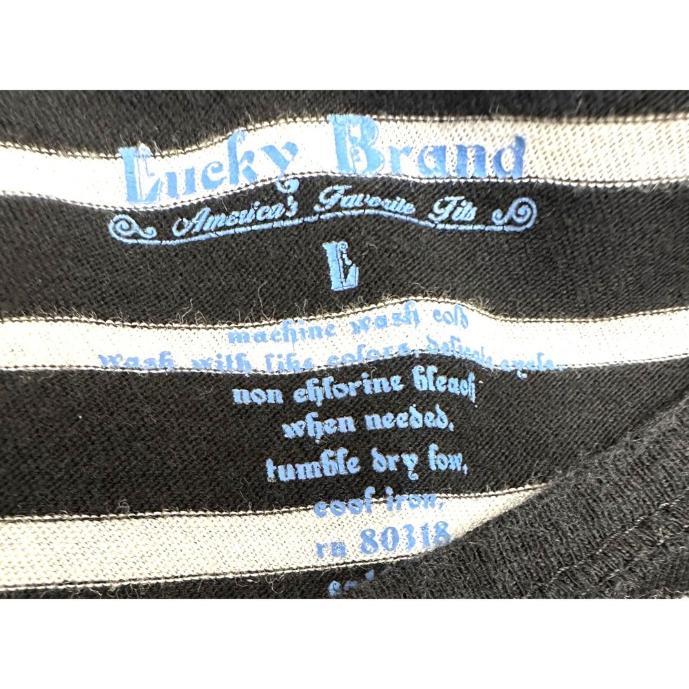 Lucky Brand Size L Pullover Top Black w White Stripes 3/4 Sleeve 100% Cotton - Picture 6 of 6